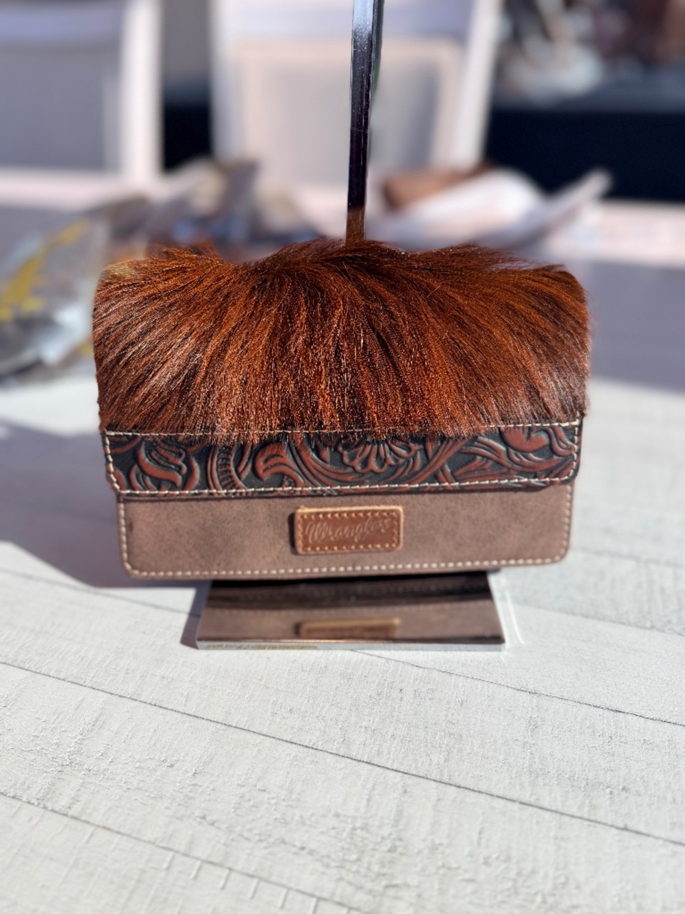 Wrangler Genuine Hair-On Cowhide Wallet/Crossbody - Coffee